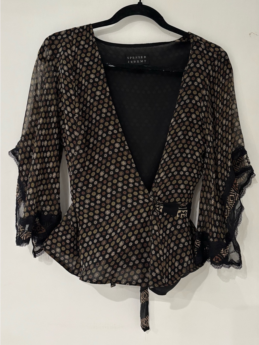 Spenser Jeremy 100% Silk Lined Peplum Wrap Top Kimono Sleeve Size M